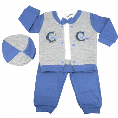 Compleuri baieti maneca lunga - Compleu 3 piese pentru baieti Caretta Baby PRR-90-62, Albastru