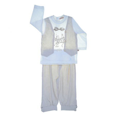 Compleuri baieti maneca lunga - Compleu 2 piese pentru baieti Cassiope CSSP-1, Crem