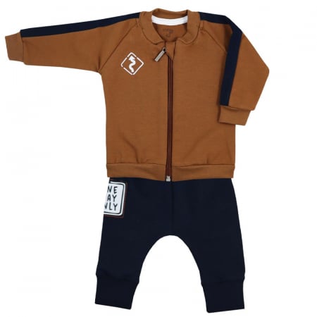 Compleuri baieti maneca lunga - Compleu 2 piese hanorac si pantaloni lungi pentru baieti One Way Only Koala 08-963, Maro