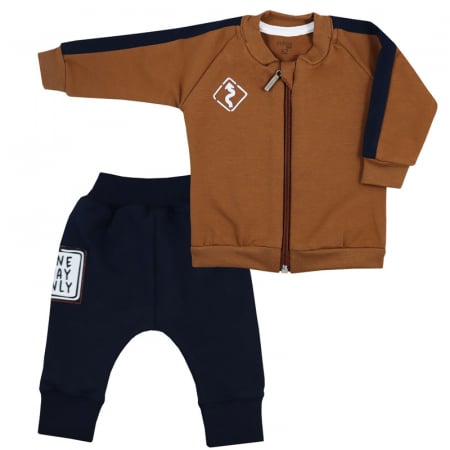 Compleu 2 piese hanorac si pantaloni lungi pentru baieti One Way Only Koala 08-963, Maro [1]