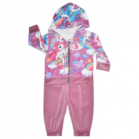 Compleuri  fete maneca lunga - Trening 2 piese din catifea pentru fete Lucky Girl 5070RZ, Roz