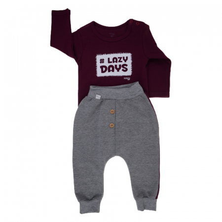 Compleuri baieti maneca lunga - Compleu 2 piese bluza si pantaloni pentru baieti Koala Lazy Days KLZD-1, Visiniu