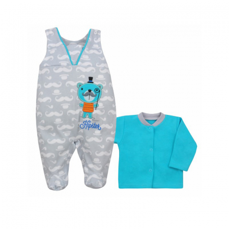 Compleuri baieti maneca lunga - Compleu 2 piese salopeta si bluza pentru baieti Koala Hipster 04-928T-68-cm, Turcoaz