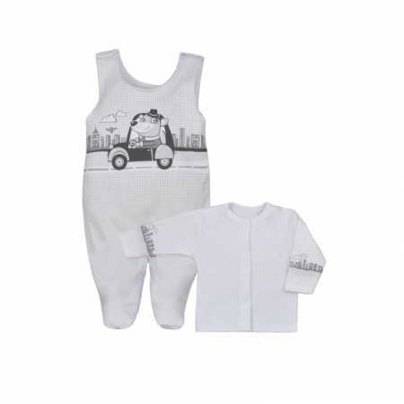 Compleuri baieti maneca lunga - Compleu 2 piese salopeta si bluza pentru baieti Koala Justin 04-886-68-cm, Alb
