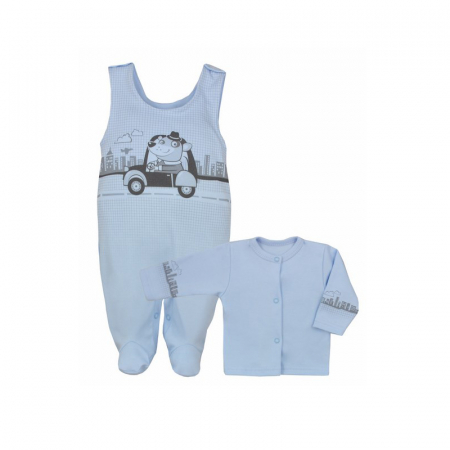 Compleuri baieti maneca lunga - Compleu 2 piese salopeta si bluza pentru baieti Koala Justin 04-886A-68-cm, Albastru