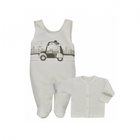 Compleuri baieti maneca lunga - Compleu 2 piese salopeta si bluza pentru baieti Koala Justin 04-886C-68-cm, Crem