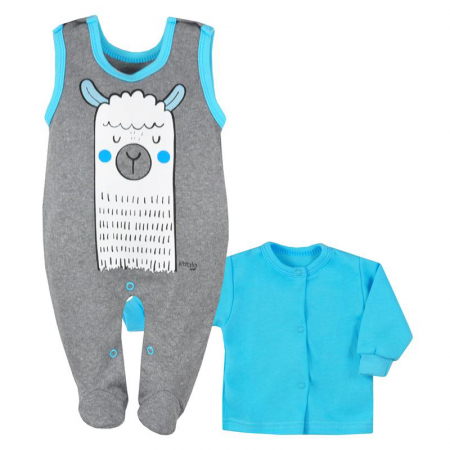 Compleuri baieti maneca lunga - Compleu 2 piese salopeta si bluza pentru baieti Koala Lama 07-451-56-cm, Gri