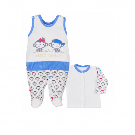 Compleuri baieti maneca lunga - Compleu 2 piese salopeta si bluza pentru baieti Koala Malpki 05-381-56 cm, Alb