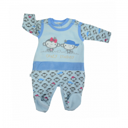 Compleuri baieti maneca lunga - Compleu 2 piese salopeta si bluza pentru baieti Koala Malpki 05-382A-62 cm, Albastru