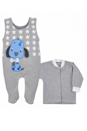 Compleuri baieti maneca lunga - Compleu 2 piese salopeta si bluza pentru baieti Koala Piesio 05-346G-68-cm, Gri