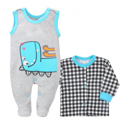 Compleuri baieti maneca lunga - Compleu 2 piese salopeta si bluza pentru baieti Koala Roar 06-442-56-cm, Gri