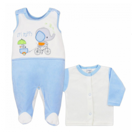 Compleuri baieti maneca lunga - Compleu 2 piese salopeta si bluza pentru baieti Koala Slon Na Rowerku 3556-68-cm, Albastru
