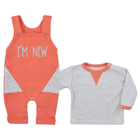 Compleuri baieti maneca lunga - Compleu 2 piese salopeta si bluza pentru copii Koala I'm New 08-362, Coral