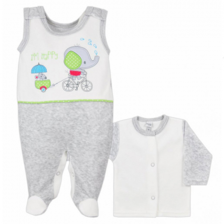 Compleuri  fete maneca lunga - Compleu 2 piese salopeta si bluza pentru copii Koala Slon Na Rowerku 3556G-68-cm, Gri