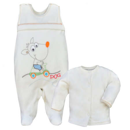 Compleuri baieti maneca lunga - Compleu 2 piese salopeta si bluza pentru copii Koala Toffi 03-753C-74-cm, Crem