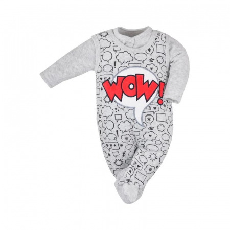 Compleuri baieti maneca lunga - Compleu 2 piese salopeta si bluza pentru copii Koala Wow 07-411G_56cm, Gri