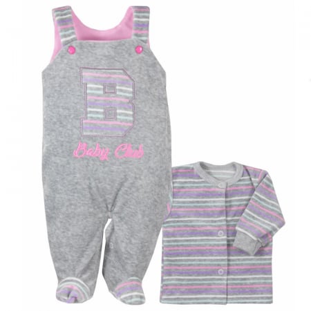 Compleuri  fete maneca lunga - Compleu 2 piese salopeta si bluza pentru fete Koala Baby Club 3961RZ-56-cm, Roz