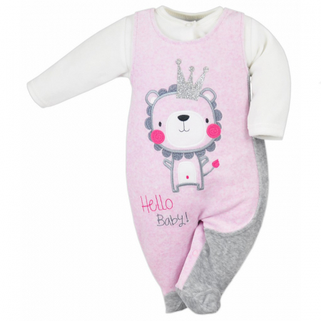 Compleuri  fete maneca lunga - Compleu 2 piese salopeta si bluza pentru fete Koala Hello Baby 05-478RZ-74-cm, Roz
