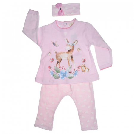 Compleuri  fete maneca lunga - Compleu 3 piese bluza, pantaloni si bentita pentru fete Ozce C010823, Roz
