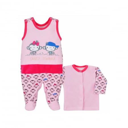 Compleuri  fete maneca lunga - Compleu 2 piese salopeta si bluza pentru fete Koala Malpki 05-381R-56 cm-6872, Roz