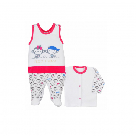 Compleuri  fete maneca lunga - Compleu 2 piese salopeta si bluza pentru fete Koala Malpki 05-381AL-56 cm, Alb