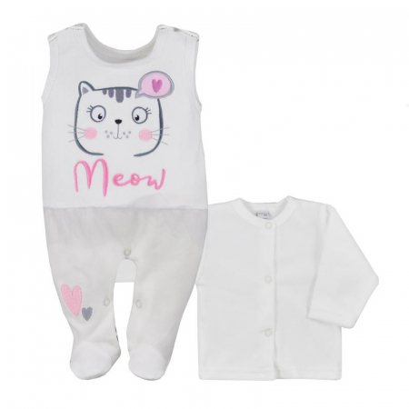 Compleuri  fete maneca lunga - Compleu 2 piese salopeta si bluza pentru fete Koala Miau 07-434A-62-cm, Alb