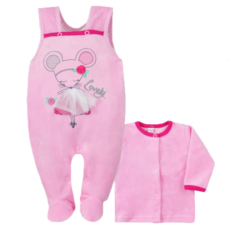 Compleuri  fete maneca lunga - Compleu 2 piese salopeta si bluza pentru fete Koala Mysz I Pies 3714RZ1-80-cm, Roz