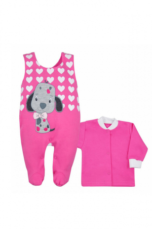 Compleuri  fete maneca lunga - Compleu 2 piese salopeta si bluza pentru fete Koala Piesio 05-346F-68-cm, Fucsia