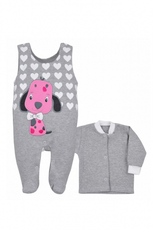 Compleuri  fete maneca lunga - Compleu 2 piese salopeta si bluza pentru fete Koala Piesio 05-346G1-68-cm, Gri