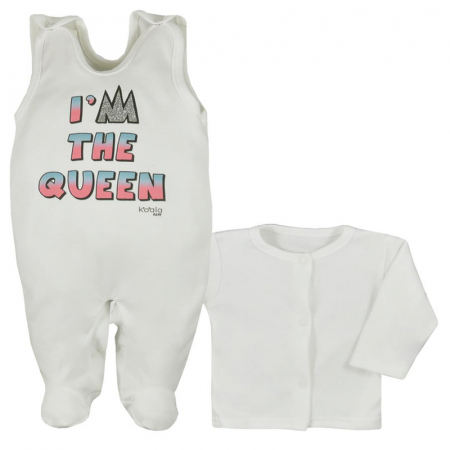 Compleuri  fete maneca lunga - Compleu 2 piese salopeta si bluza pentru fete Koala Queen 07-769-56-cm, Alb