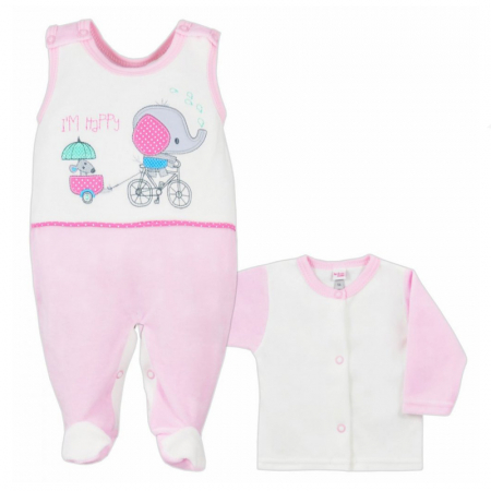 Compleuri  fete maneca lunga - Compleu 2 piese salopeta si bluza pentru fete Koala Slon Na Rowerku 3560RZ-80, Roz