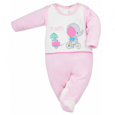 Compleu 2 piese salopeta si bluza pentru fete Koala Slon Na Rowerku 3556RZ-68-cm, Roz [1]