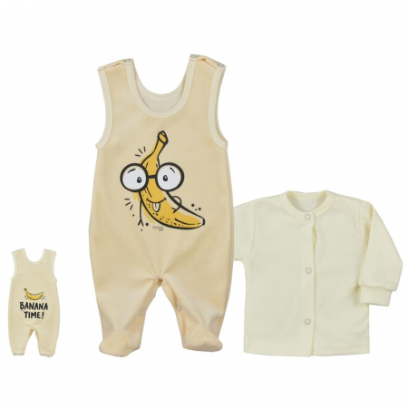 Compleuri baieti maneca lunga - Compleu 2 piese salopeta si bluza pentru copii Banana Time 08-741, Galben