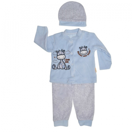 Compleuri baieti maneca lunga - Compleu 3 piese bluza cu maneca lunga, caciula si  pantaloni pentru baieti Nana 20541A, Albastru
