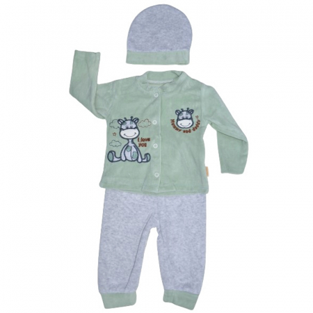 Compleuri  fete maneca lunga - Compleu 3 piese bluza cu maneca lunga, caciula si  pantaloni pentru copii Nana 20541V, Verde
