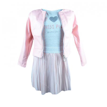Compleuri  fete maneca lunga - Compleu 3 piese geaca, fusta si tricou pentru fete Happy House FOFO-086RZ, Roz