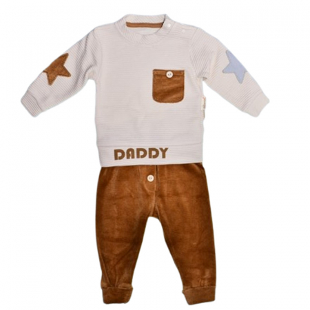 Compleuri  fete maneca lunga - Compleu 3 piese pantaloni, bluza si bentita, pentru fete, Mini Junior 24122B, Maro