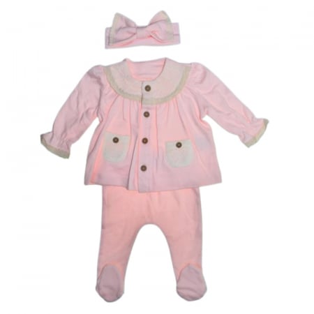 Compleuri  fete maneca lunga - Compleu 3 piese pantaloni, bluza si bentita, pentru fete, Mini Junior 2518R, Roz