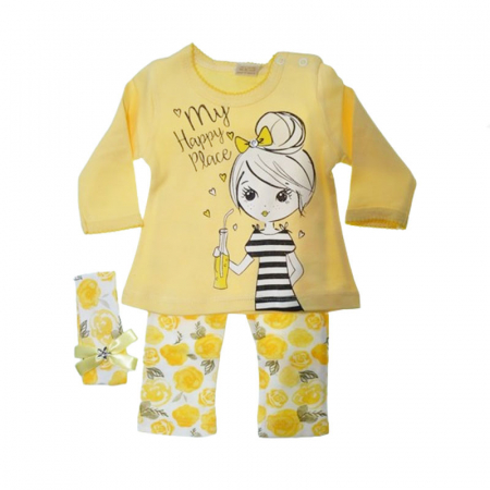 Compleuri  fete maneca lunga - Compleu 3 piese pantaloni, bluza si bentita pentru fete Mini Junior CMPMJ-05