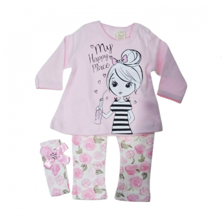 Compleuri  fete maneca lunga - Compleu 3 piese pantaloni, bluza si bentita pentru fete Mini Junior CMPMJ-06