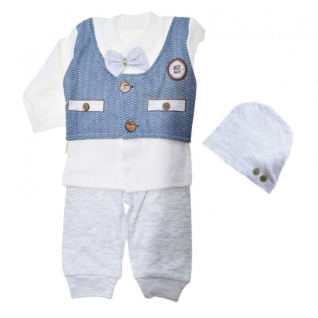 Compleuri baieti maneca lunga - Compleu 3 piese pantaloni, bluza si caciula pentru baieti Mini Junior CMPMJ-08