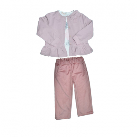 Compleuri  fete maneca lunga - Compleu 3 piese pantaloni, bluza si cardigan pentru fete Baby Rose, COMP-4675, Roz