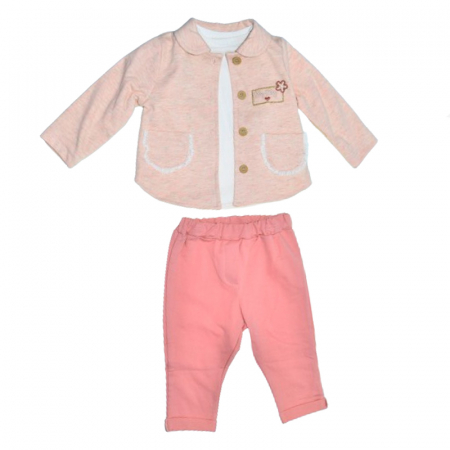 Compleuri  fete maneca lunga - Compleu 3 piese pantaloni, bluza si cardigan pentru fete Mini Junior COMP-2305, Roz