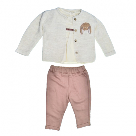 Compleuri  fete maneca lunga - Compleu 3 piese pantaloni, bluza si cardigan pentru fete Mini Junior COMP-2308, Roz