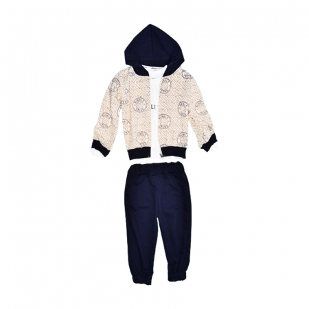 Compleuri baieti maneca lunga - Compleu 3 piese pantaloni, bluza si jacheta cu fermoar pentru baieti Mini Junior COMP-40614, Bleumarin