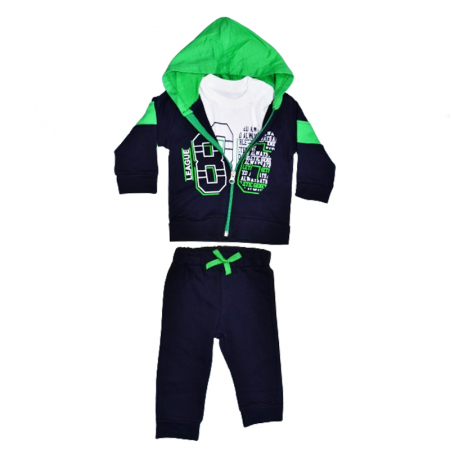 Compleuri baieti maneca lunga - Compleu 3 piese pantaloni, bluza si jacheta cu fermoar pentru baieti Mini Junior COMP-6201, Bleumarin