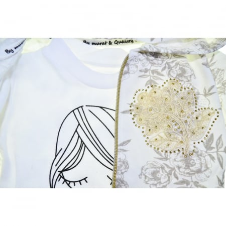 Compleu 3 piese pantaloni, bluza si jacheta cu fermoar pentru fete Mini Junior COMP-MJ1, Roz [5]
