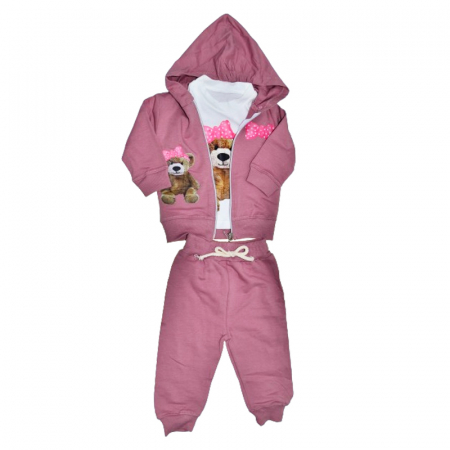Compleuri  fete maneca lunga - Compleu 3 piese pantaloni, bluza si jacheta cu fermoar pentru fete Mini Junior COMP-MJ2, Roz