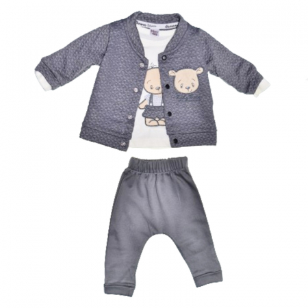Compleuri baieti maneca lunga - Compleu 3 piese pantaloni, bluza si jacheta pentru baieti Mini Junior COMP-MJ31, Gri