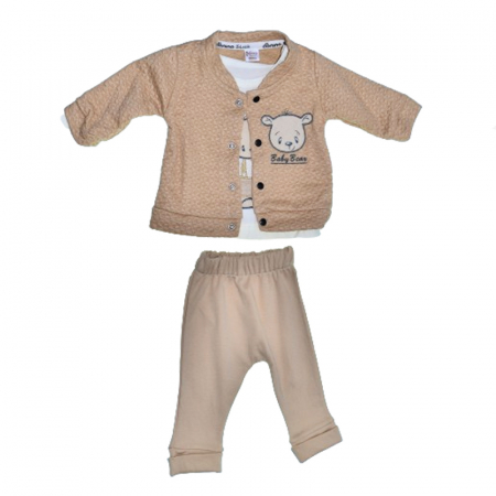 Compleuri baieti maneca lunga - Compleu 3 piese pantaloni, bluza si jacheta pentru baieti Mini Junior COMP-MJ32, Bej